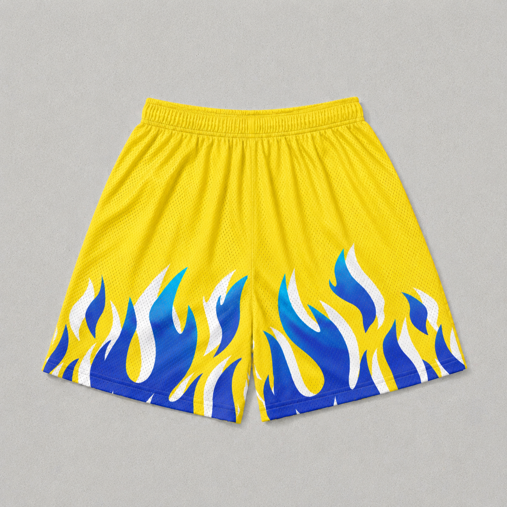 Blue Flames Mesh Shorts