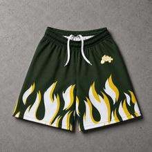 Load image into Gallery viewer, Green Flames Mesh Shorts