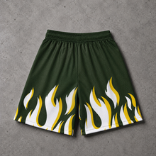 Load image into Gallery viewer, Green Flames Mesh Shorts