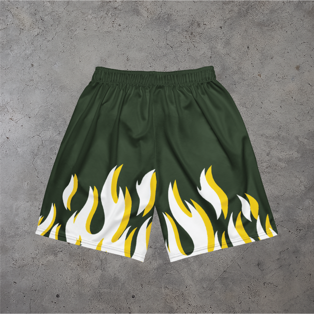 Green Flames Mesh Shorts