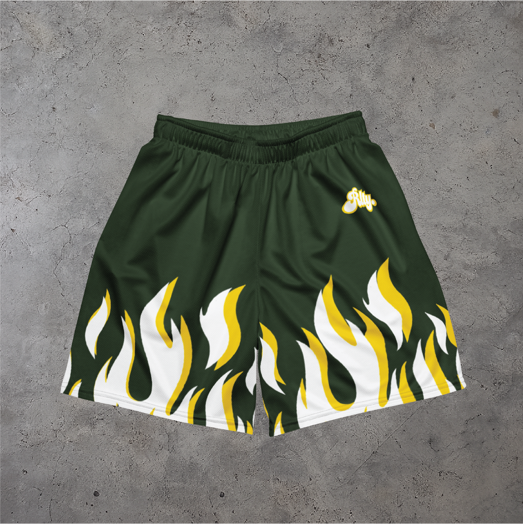 Green Flames Mesh Shorts